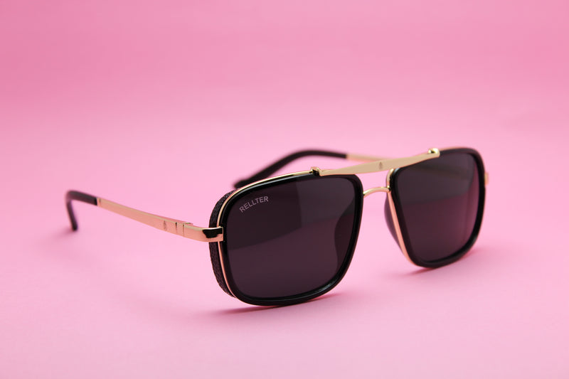 Rellter Square Sq-555 Gold Black Sunglasses