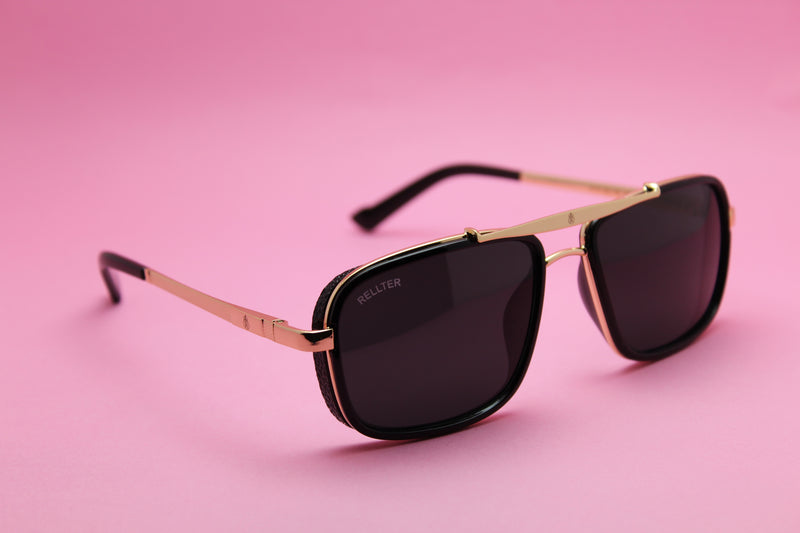 Rellter Square Sq-555 Gold Black Sunglasses