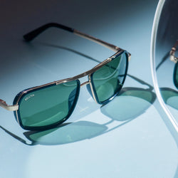 Rellter Charlie A-4413 Golden Green Rectangle Sunglasses