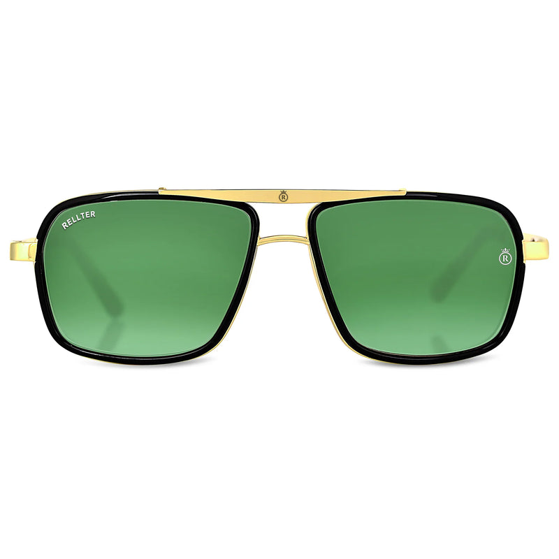 Rellter Charlie A-4413 Golden Green Rectangle Sunglasses