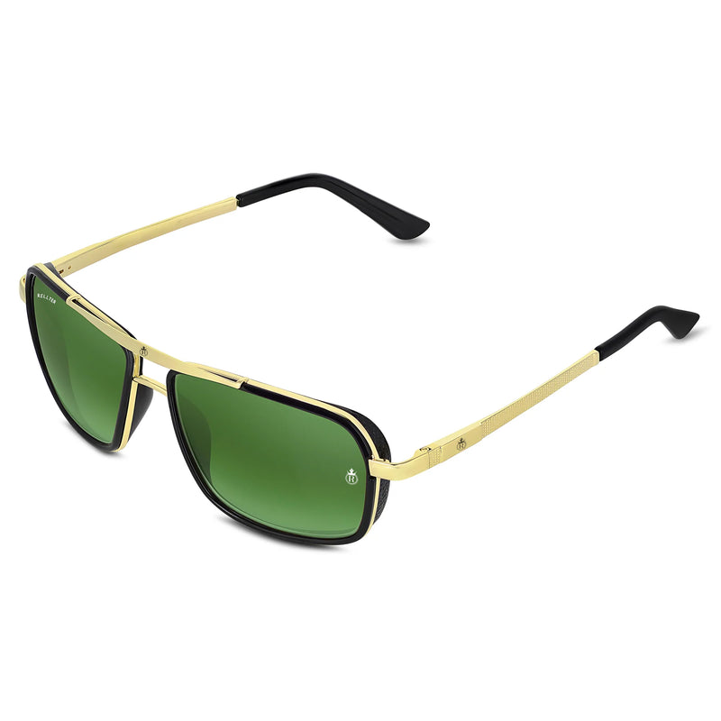 Rellter Charlie A-4413 Golden Green Rectangle Sunglasses