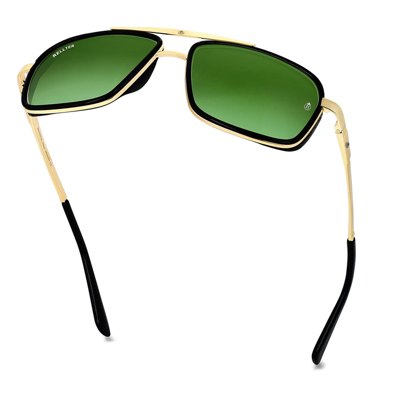 Rellter Charlie A-4413 Golden Green Rectangle Sunglasses