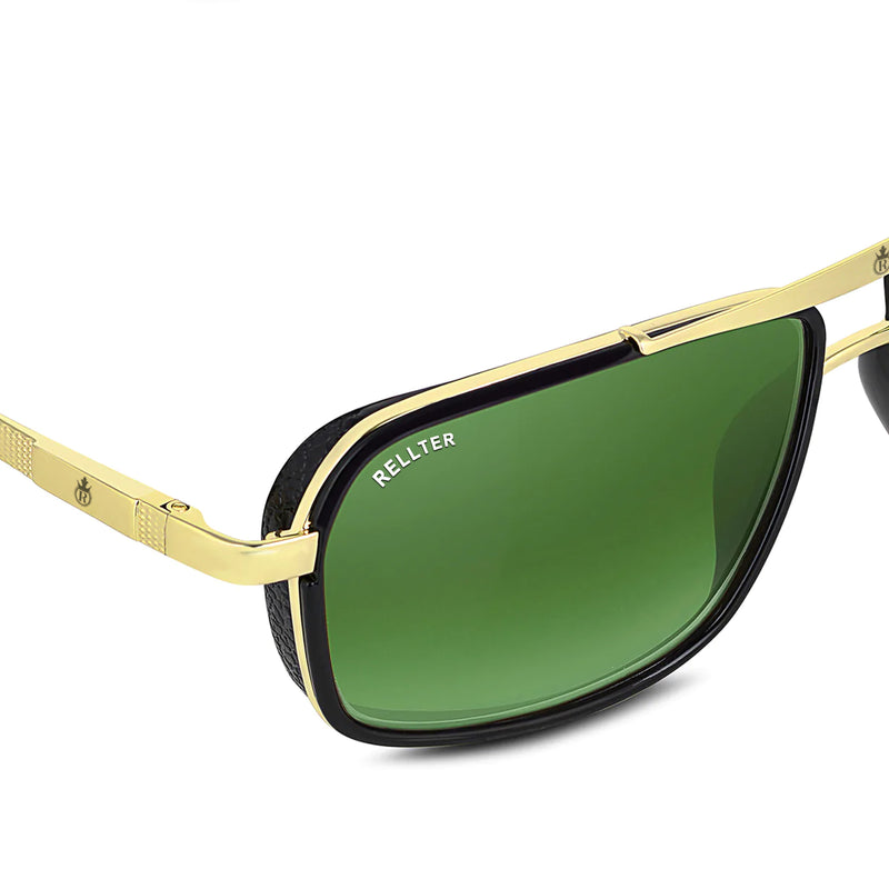 Rellter Charlie A-4413 Golden Green Rectangle Sunglasses