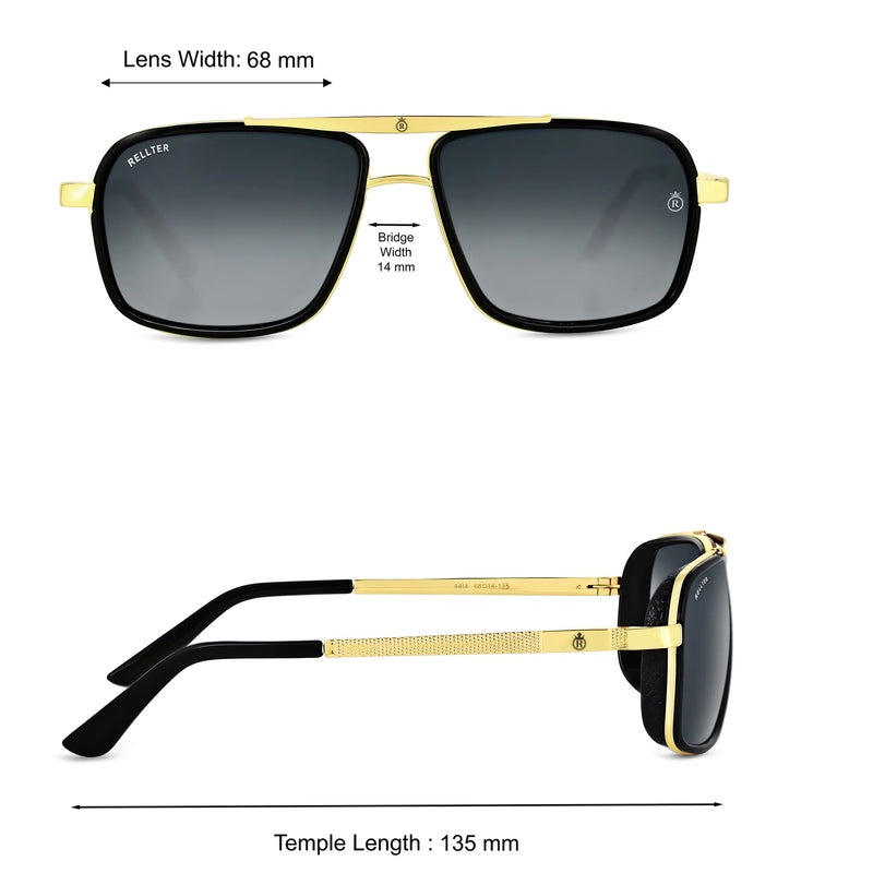 Rellter Charlie A-4413 Golden Black Dc Rectangle Sunglasses