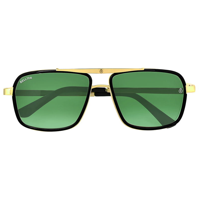 Rellter Charlie A-4413 Golden Green Rectangle Sunglasses