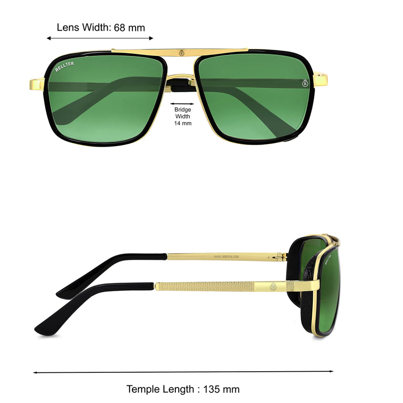 Rellter Charlie A-4413 Golden Green Rectangle Sunglasses