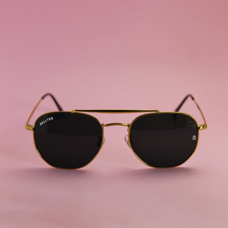 Rellter Hexagon H-1212 Golden Black Shade Sunglasses