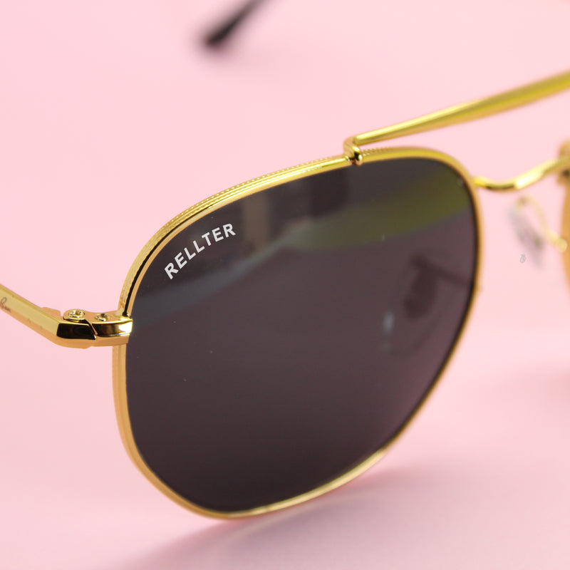 Rellter Hexagon H-1212 Golden Black Shade Sunglasses