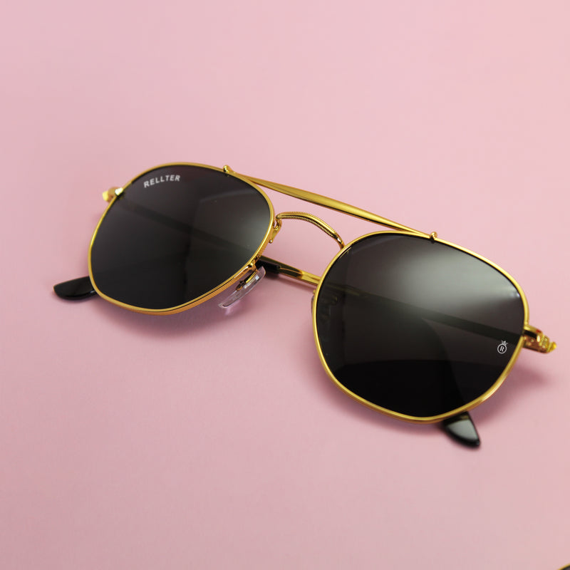 Rellter Hexagon H-1212 Golden Black Shade Sunglasses