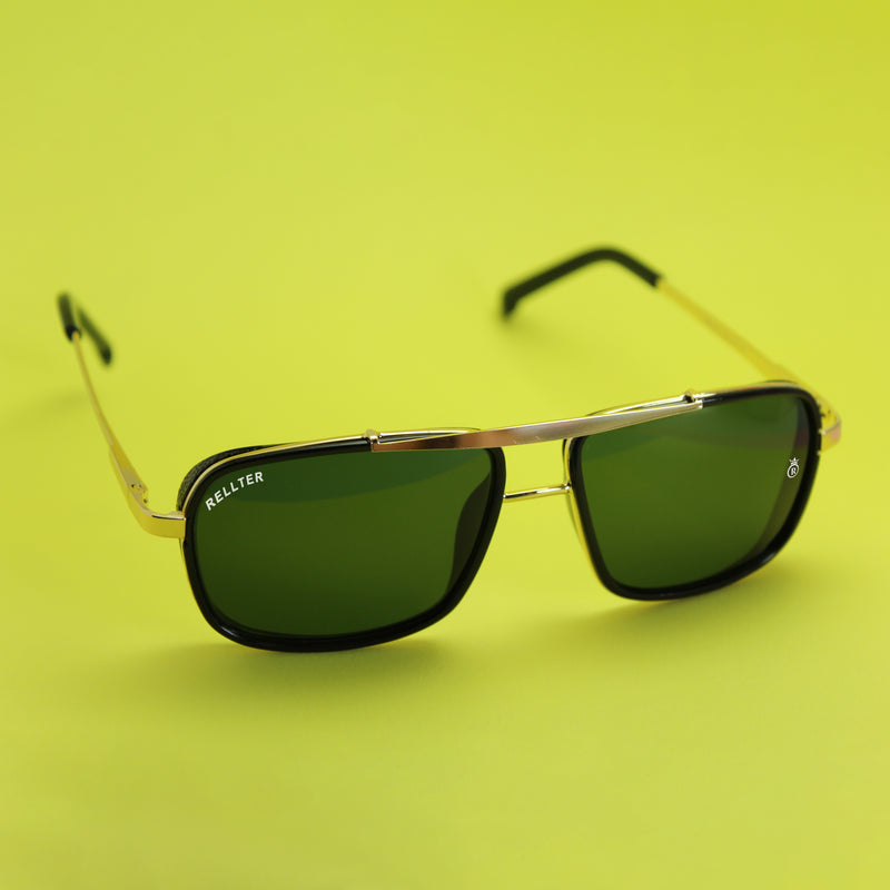 Rellter Charlie A-4413 Golden Green Rectangle Sunglasses