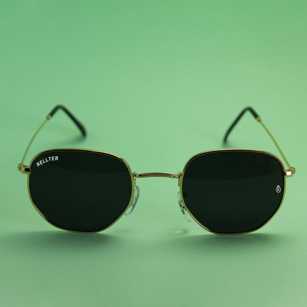 Rellter Round R-1010 Golden Black Sunglasses