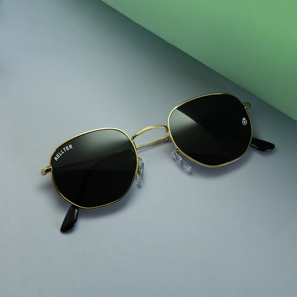 Rellter Round R-1010 Golden Black Sunglasses