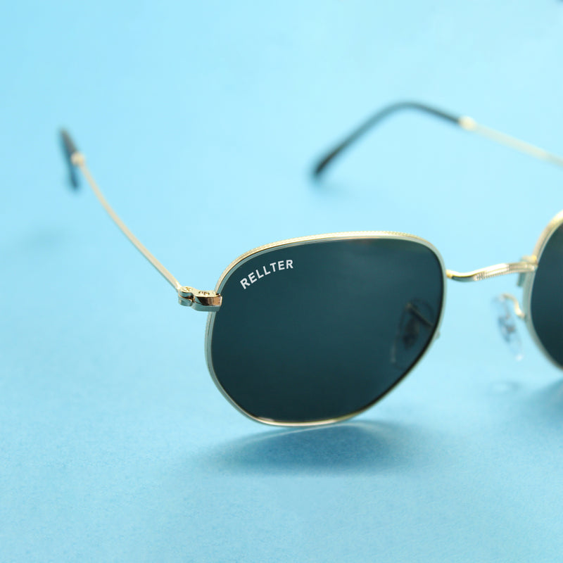 Rellter Round R-1010 Golden Black Sunglasses