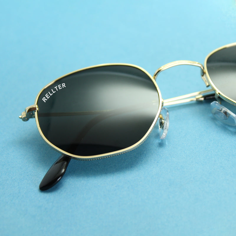 Rellter Round R-1010 Golden Black Sunglasses