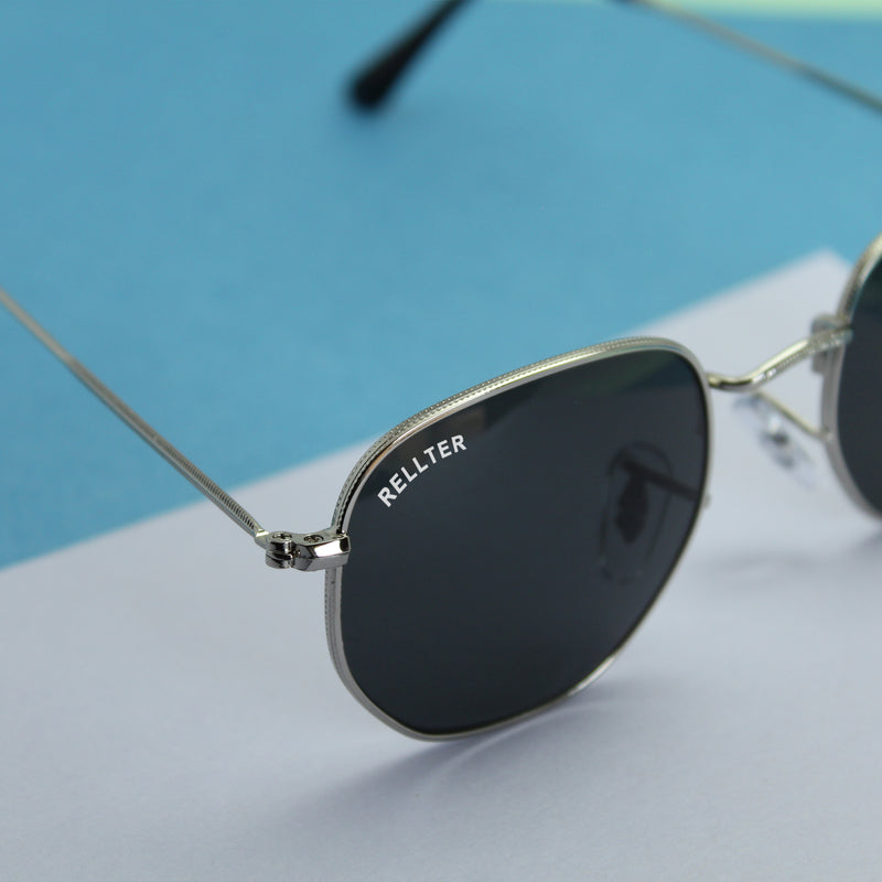 Rellter Round R-1010 Silver Black Sunglasses