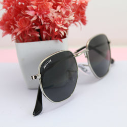 Rellter Round R-1010 Silver Black Sunglasses